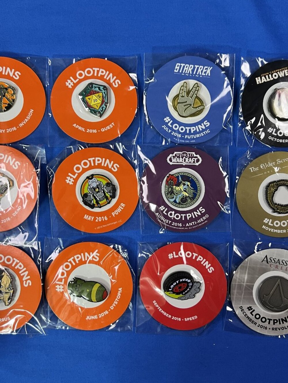 Official Loot Crate Pins January 2016 - December 2016 Set Of 12